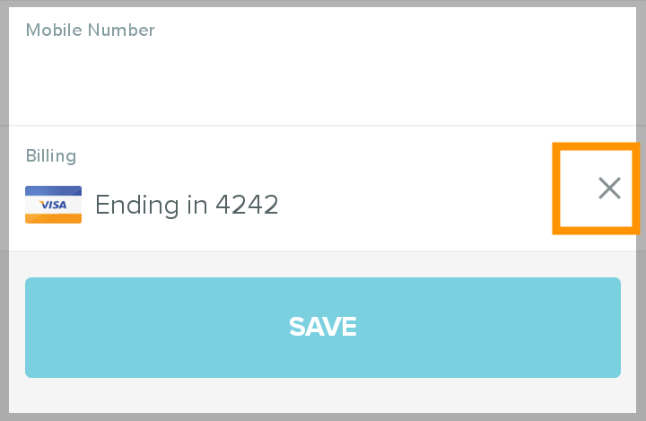X next to billing information is highlighted
