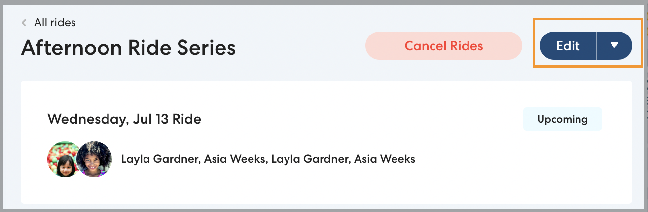 Selecting Edit for a Ride Series