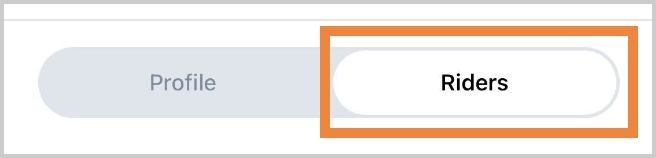 Tab navigation with options 'Profile' and 'Riders,' where 'Riders' is selected and highlighted.