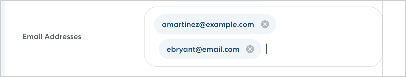 Email addresses input field with two addresses listed