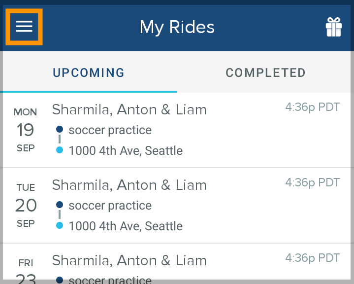 Screenshot showing menu icon in upper left