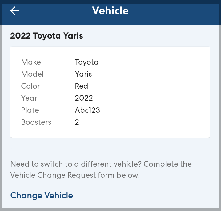 A list of vehicle details