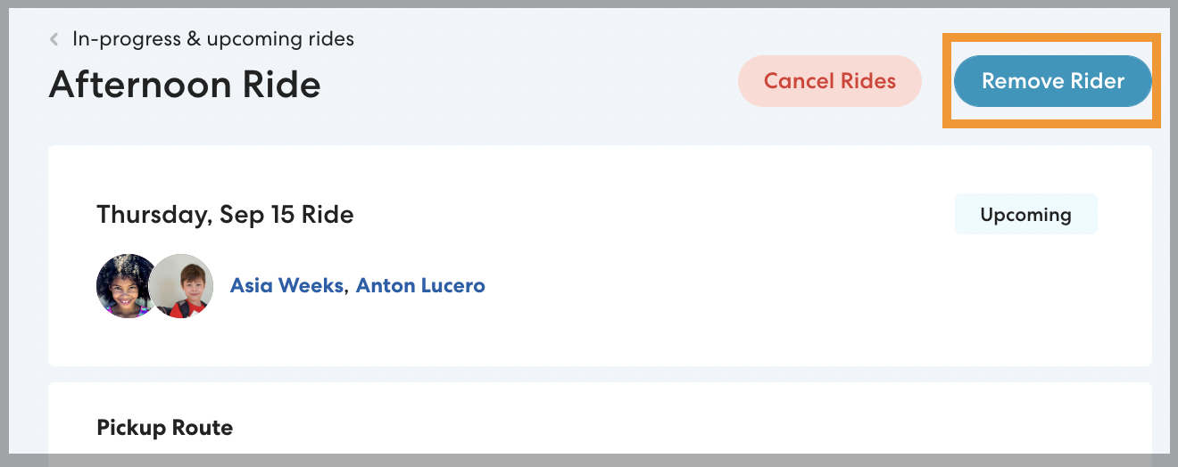 Screenshot with Remove Rider button highlighted