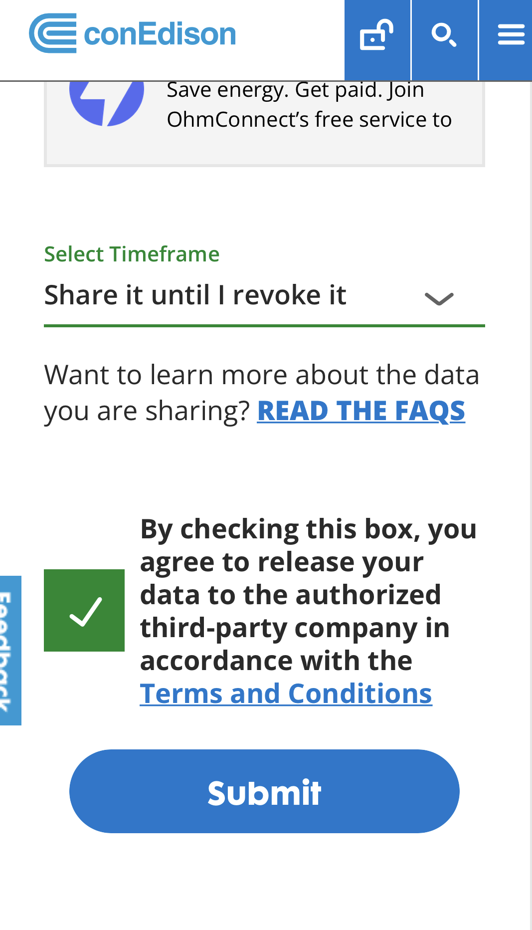 image shows time frame options for third party data sharing 